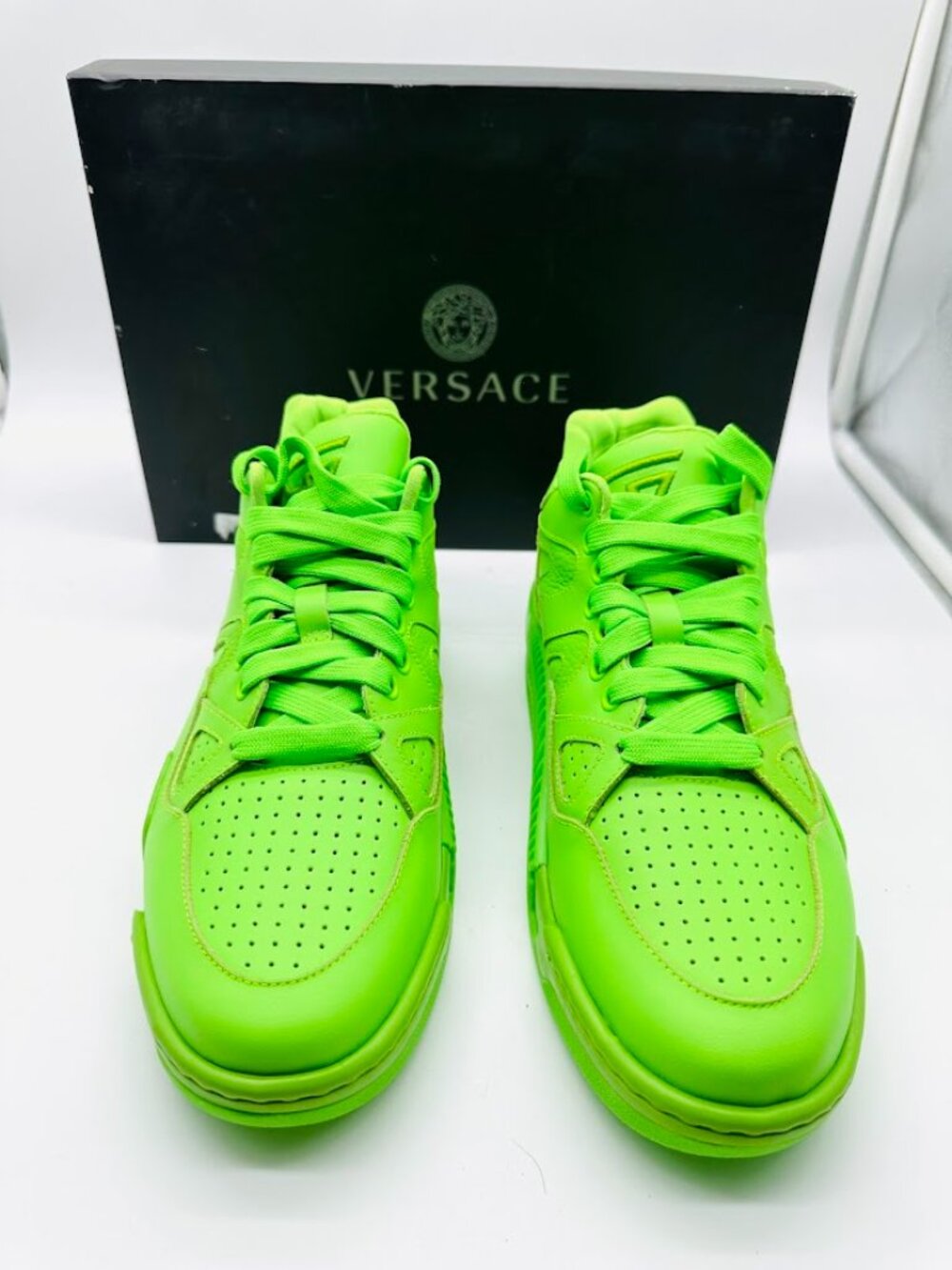 Versace Green Neon Sneakers Italian‎ Leather Size 39 Low Top Medusa Logo New